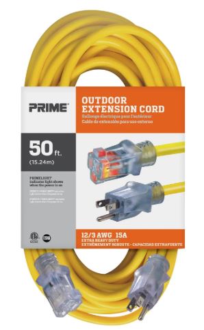 50ft 12/3 SJTW Yellow Jobsite® Outdoor Extension Cord w/ Power Indicaor Light 1