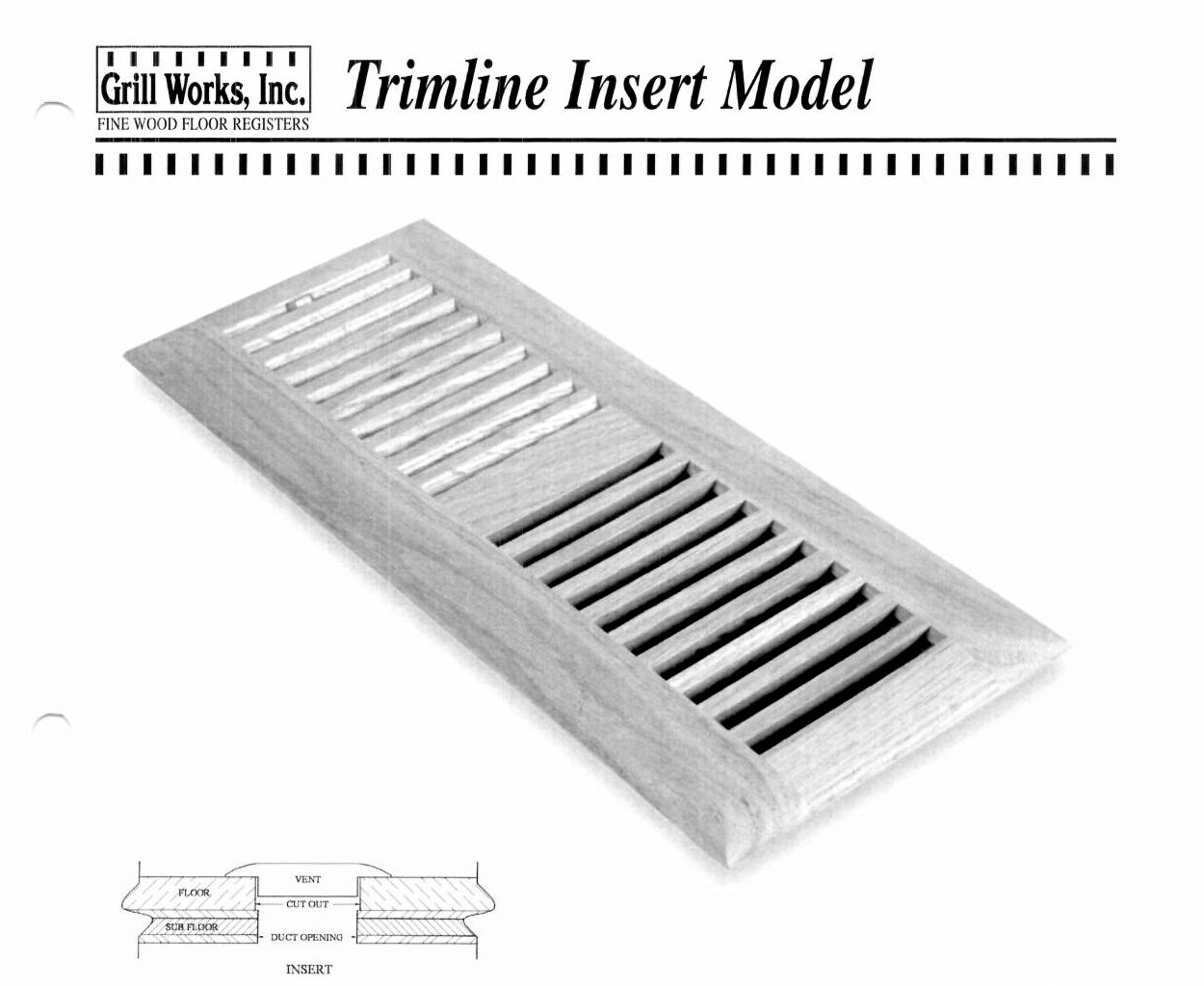 Unfinished Maple Insert Vent, 2 1/2' X 10' (duct) Trimline style 2